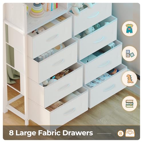 Twin Size Metal Loft Bed with Desk and 8 Storage Drawers, White H9393