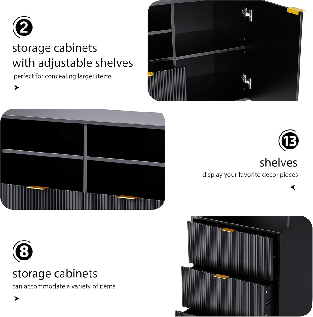 Black 4-Piece TV Stand with 13 Shelves, 8 Drawers and 2 Cabinets P58347