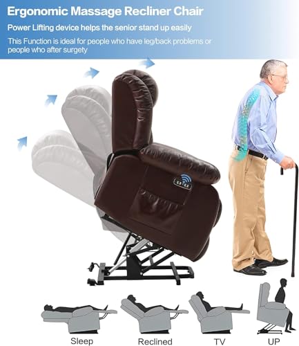 Black Genuine Leather Electric Power Lift Recliner with Massage and Heating R982