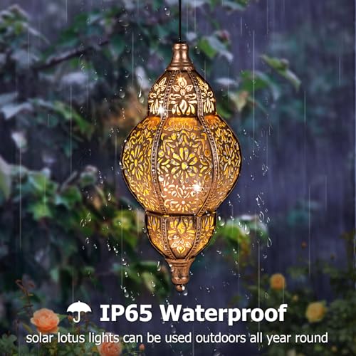 Hanging Solar Lantern Outdoor Decor, Waterproof Metal LED Lanterns W5354