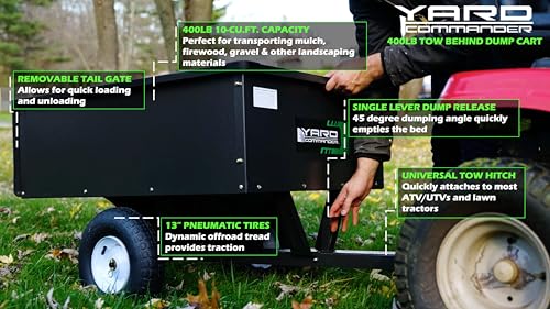 400LB Heavy Duty Steel Dump Cart 10-Cubic Feet Capacity Utility Trailer with Removable Tailgate B6302