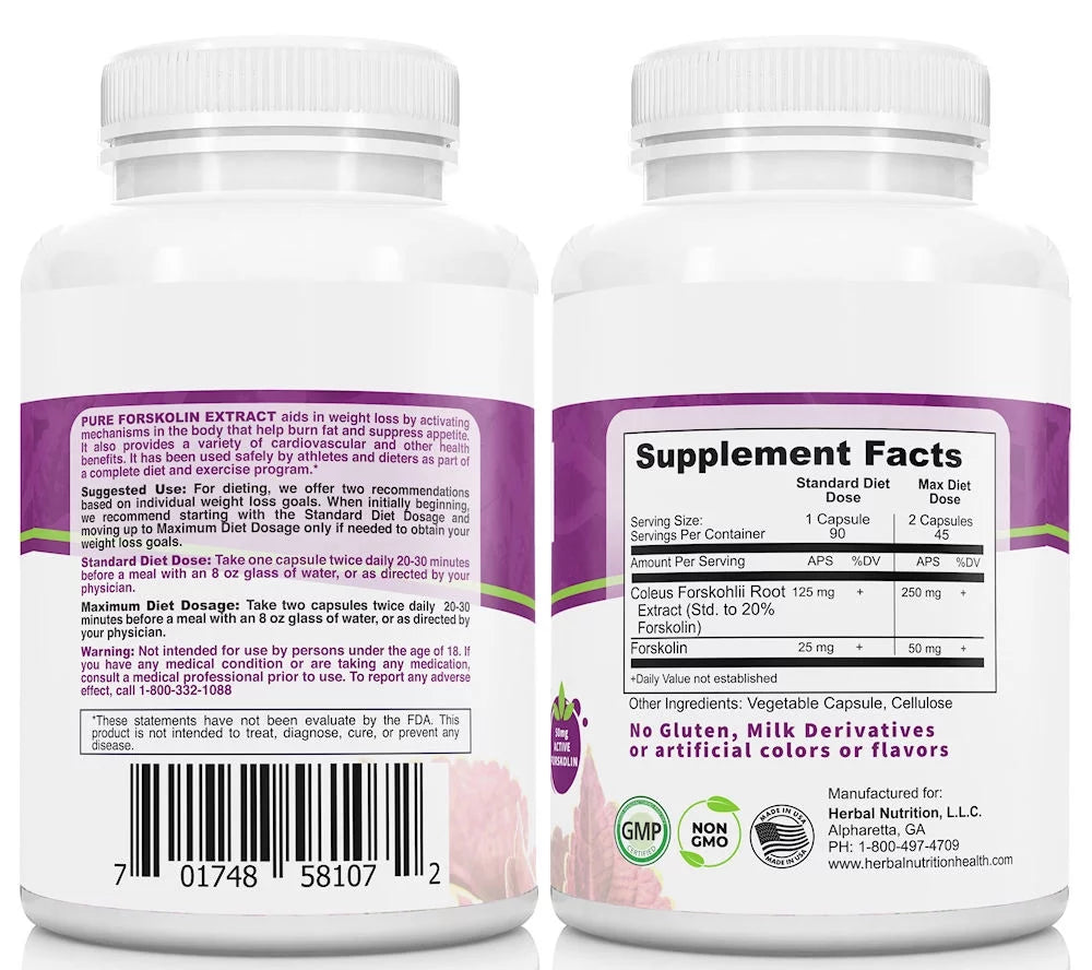 90 Capsules Forskolin Extract Supplement Y284941