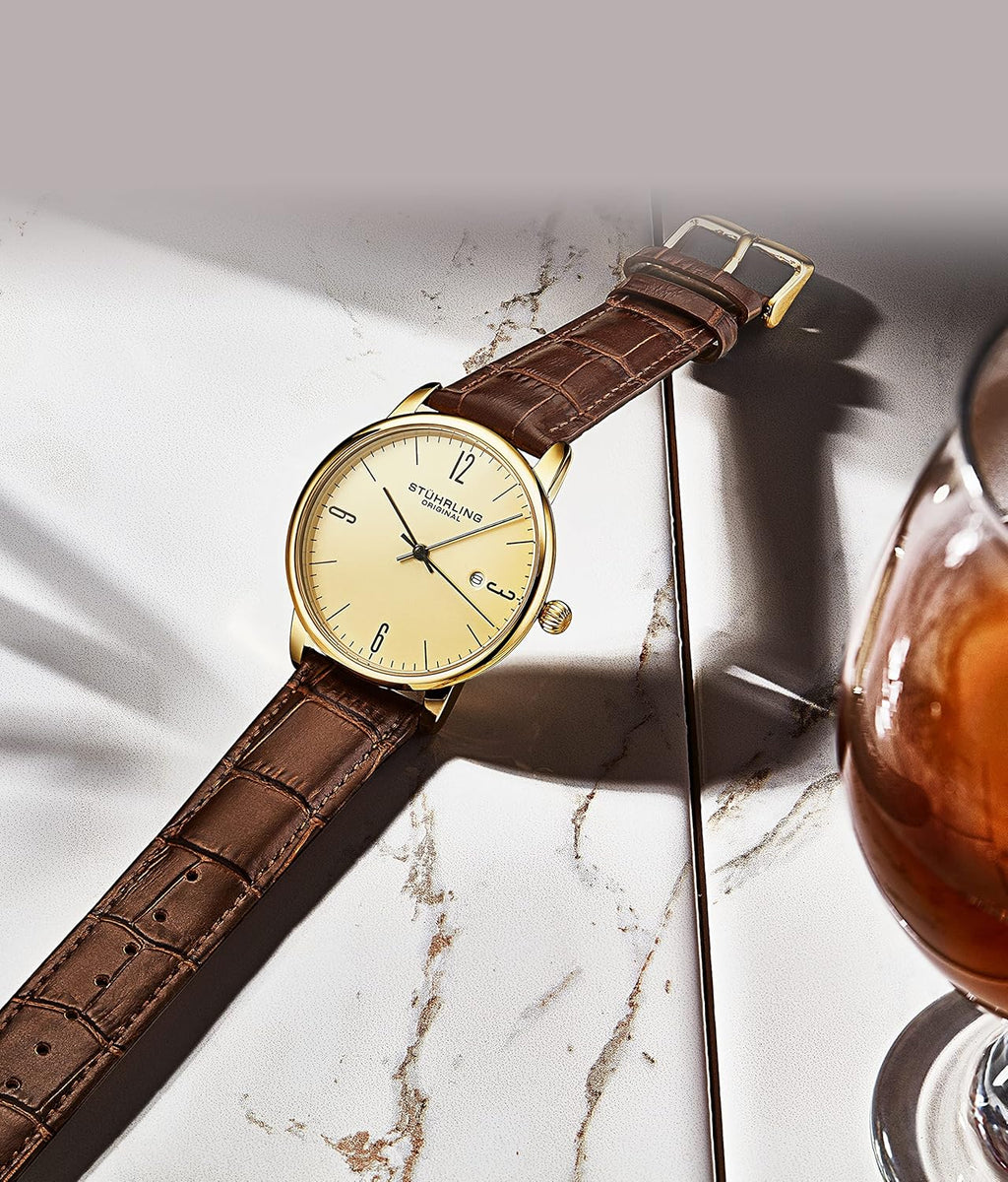 Mens Watch with Calfskin Leather Strap and Date H16079