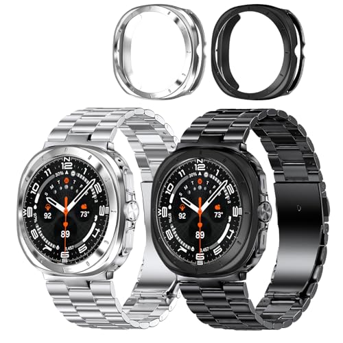 Solid Stainless Steel Band Compatible Samsung Galaxy Watch Ultra 47mm with Pc Case R99371
