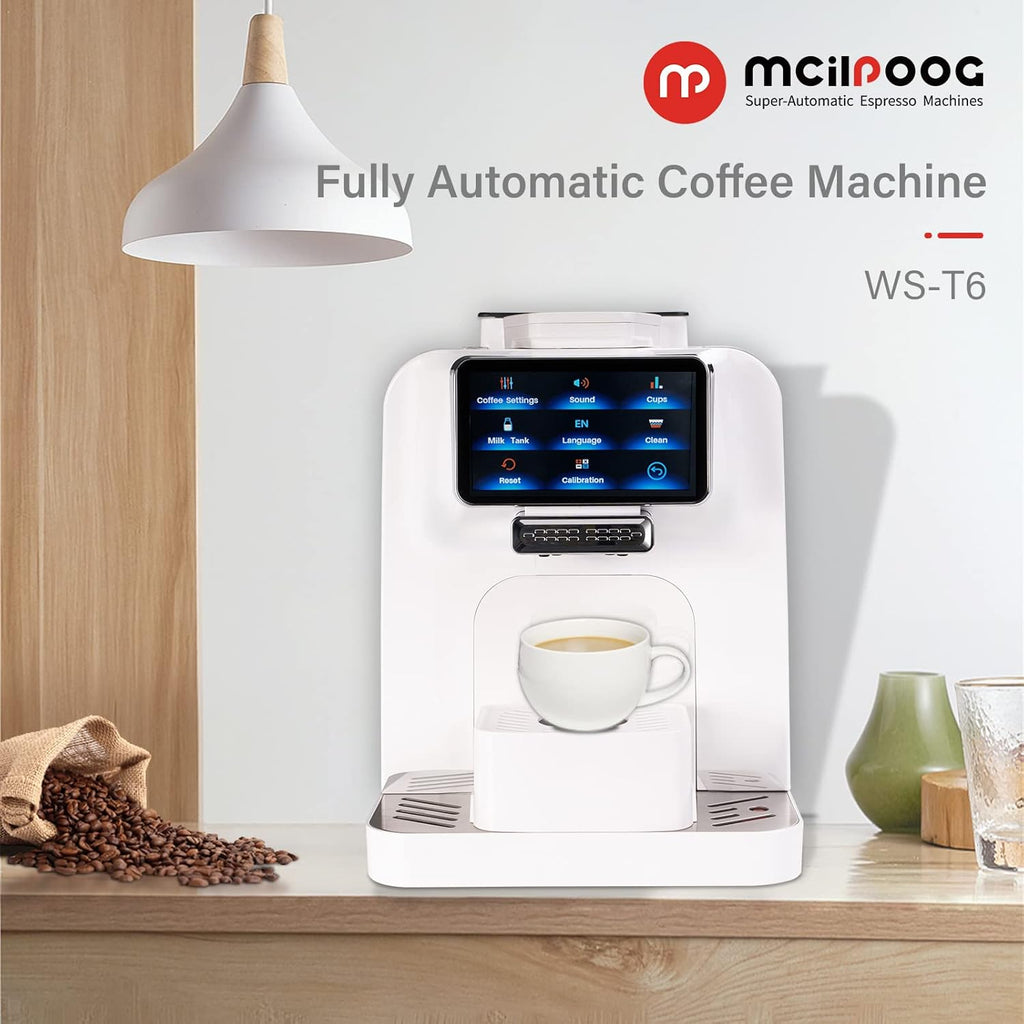 Super Automatic Espresso Coffee Machine with Milk Jug, Built-in Small Refrigerator, Controlled by WIFI Connection (White) C837