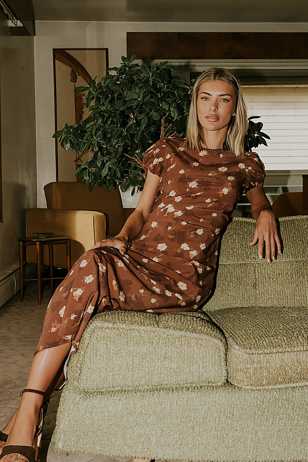 Brown Floral Maxi Dress R592