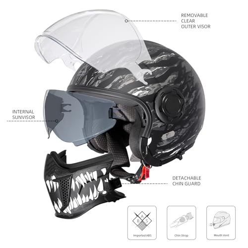 Full Face Motorcycle Helmet, Dual Visor with Internal Tinted Sunshield, Black, L J476162