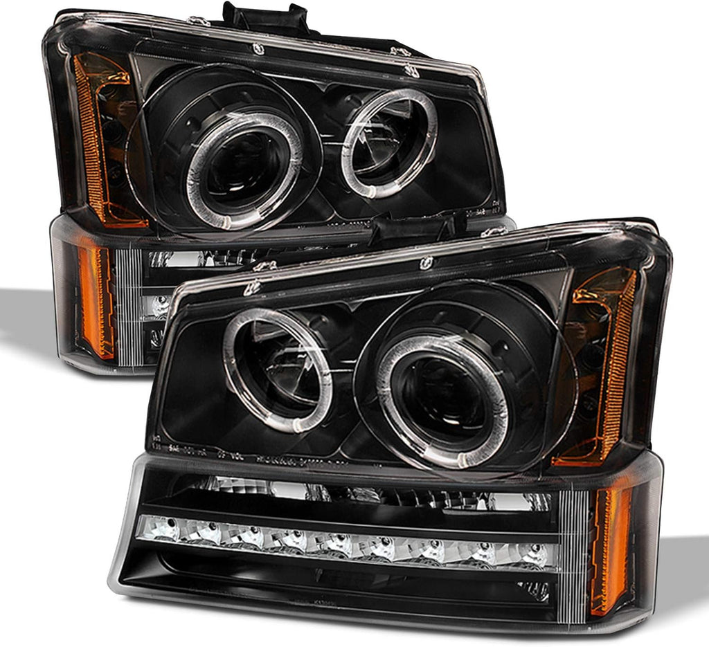 Black Housing Dual Halo Projector Headlights with LED Bumper Signal Lamps M450