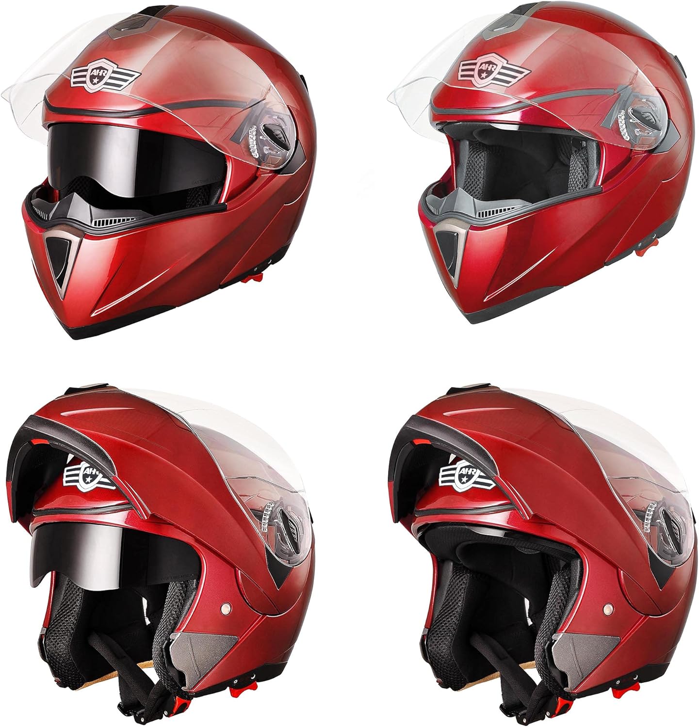 Full Face Bluetooth Motorcycle Helmet Flip Up Modular Helmet Dual Visors R95868