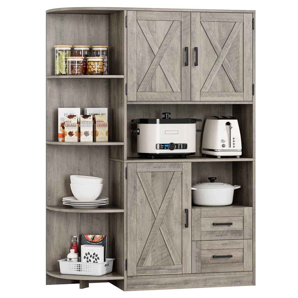 Large Kitchen Pantry with Adjustable Shelves, Tall Storage Cabinet, Wash Gray B22765