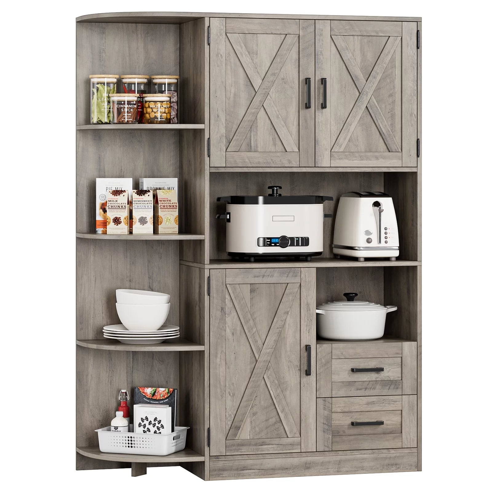 Large Kitchen Pantry with Adjustable Shelves, Tall Storage Cabinet, Wash Gray B22765