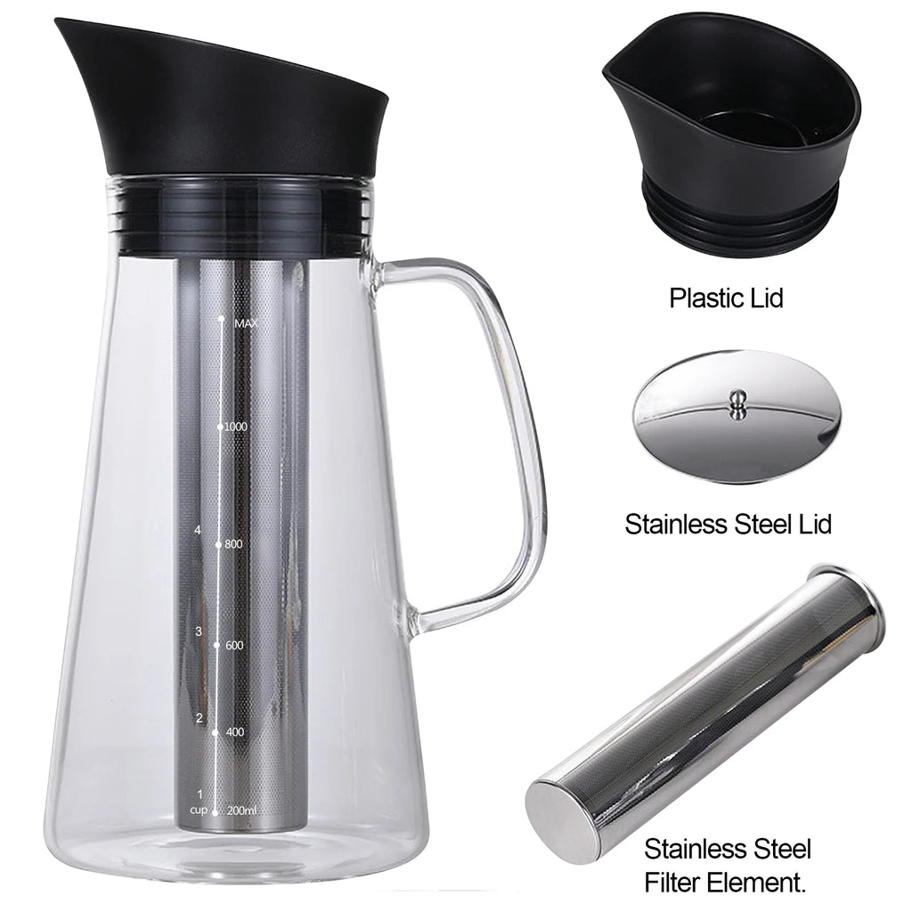 Cold Brew Coffee Maker Glass Stainless Steel Airtight Kettle Y381308