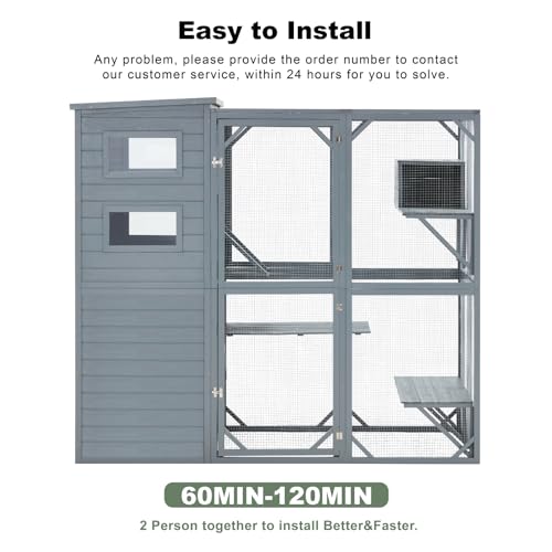 Large 4 Tiers Cat Enclosure with Weatherproof Roof, Grey Green K4460