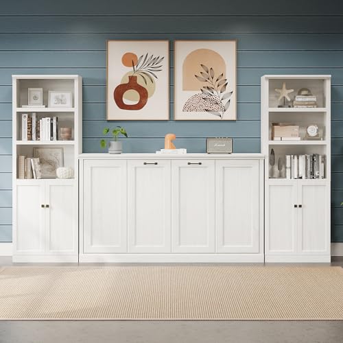 Twin Size Murphy Bed with 2 Side Cabinet Storage Shelf and Bookcase O564914