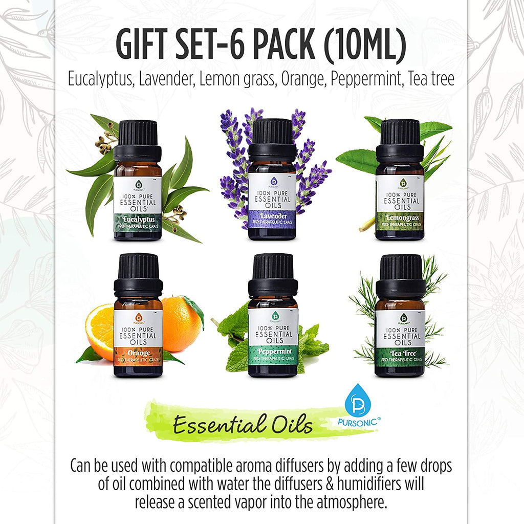 Pursonic Workstation Wellness Bundle – Diffuser, 6 Oils & 3-in-1 LED Desk Lamp