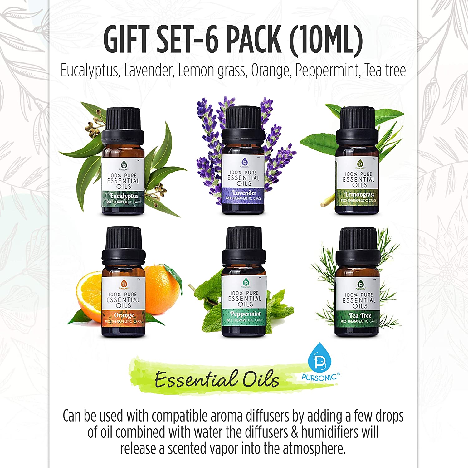 Pursonic Workstation Wellness Bundle – Diffuser, 6 Oils & 3-in-1 LED Desk Lamp