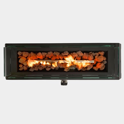 28" Tabletop Propane Gas Fire Pit with Glass Wind Guard & Lava Rock V27873