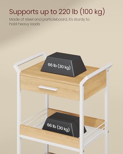 4-Tier Rolling Utility Cart with Table Top, Handles, Lockable Casters, Top Drawer, Mesh Shelves, Rustic Brown and Ink Black L185