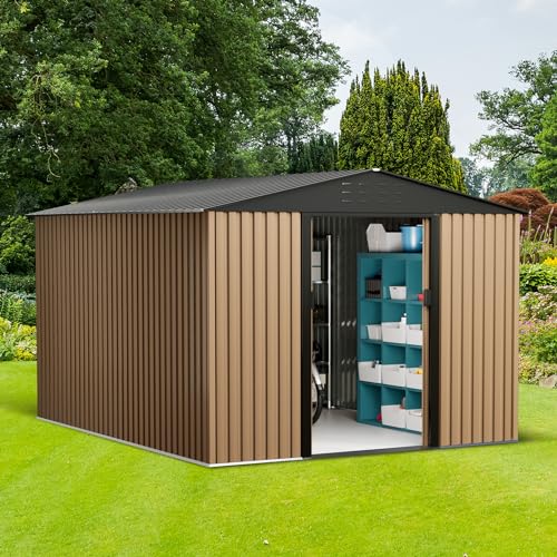 Brown 10FT x 8FT Metal Garden Shed V327955