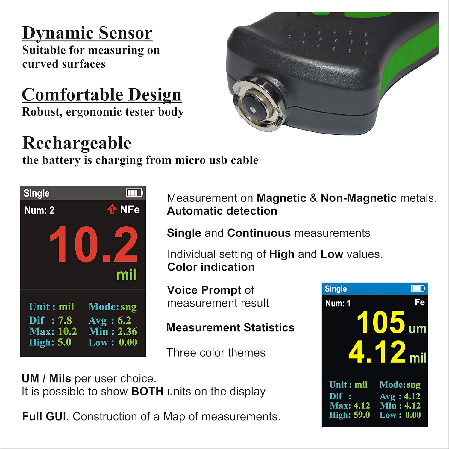 Digital Coating Thickness Gauge CM-218 for Automotive Paint Thickness Measurement (Resolution 0.01mils) E421707