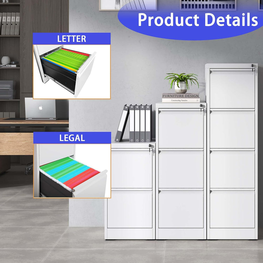 White 2 Drawer Metal Vertical File Cabinet D4335