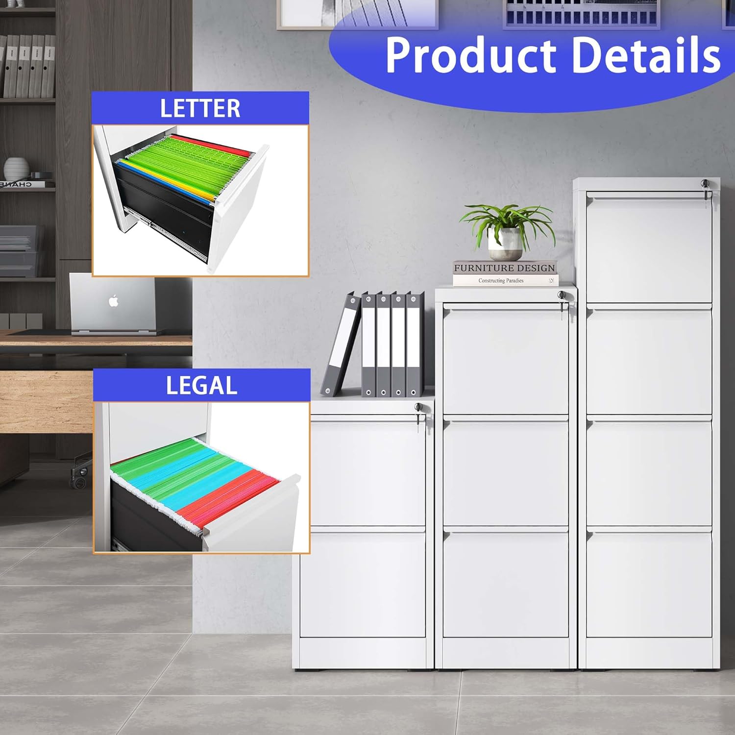 White 2 Drawer Metal Vertical File Cabinet D4335