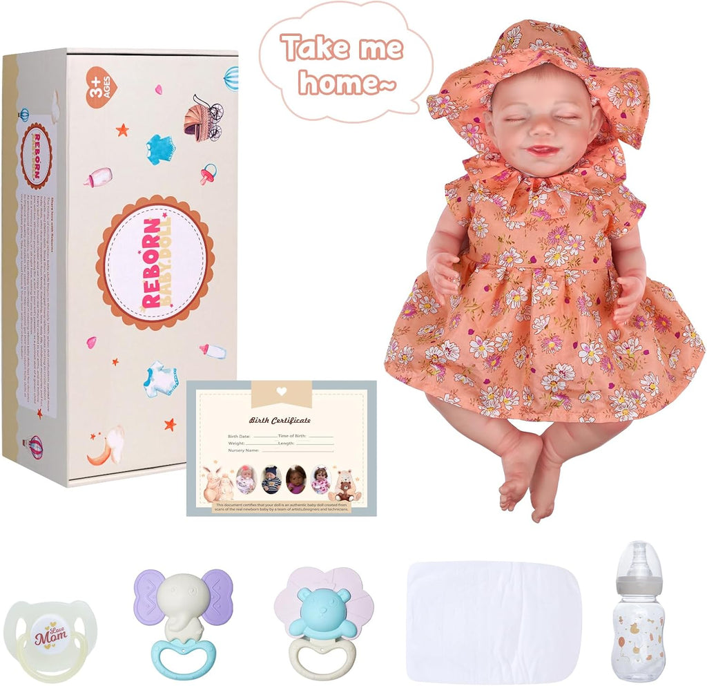 20-Inch Soft Full Vinyl Realistic Newborn Sleeping Baby Girl Doll with Toy Accessories Gift Set G32384