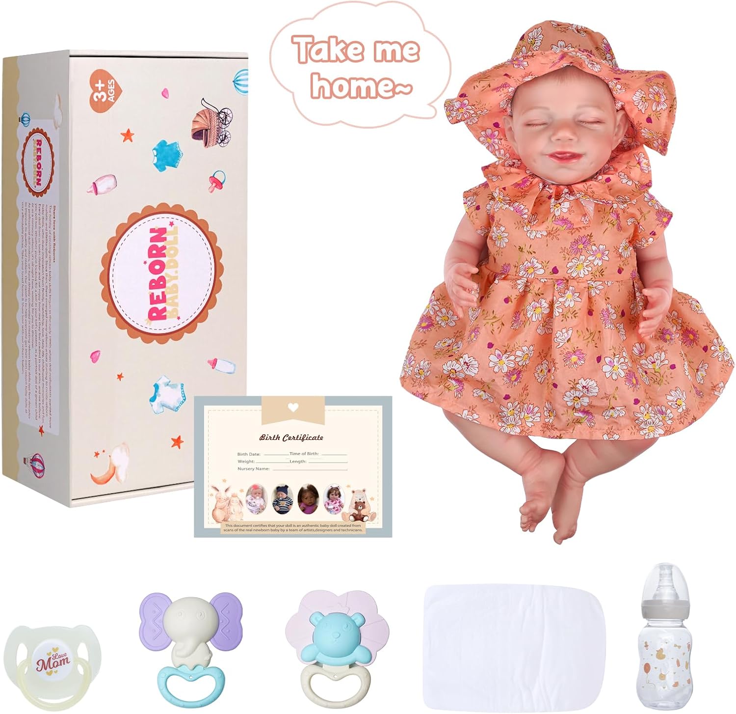 20-Inch Soft Full Vinyl Realistic Newborn Sleeping Baby Girl Doll with Toy Accessories Gift Set G32384