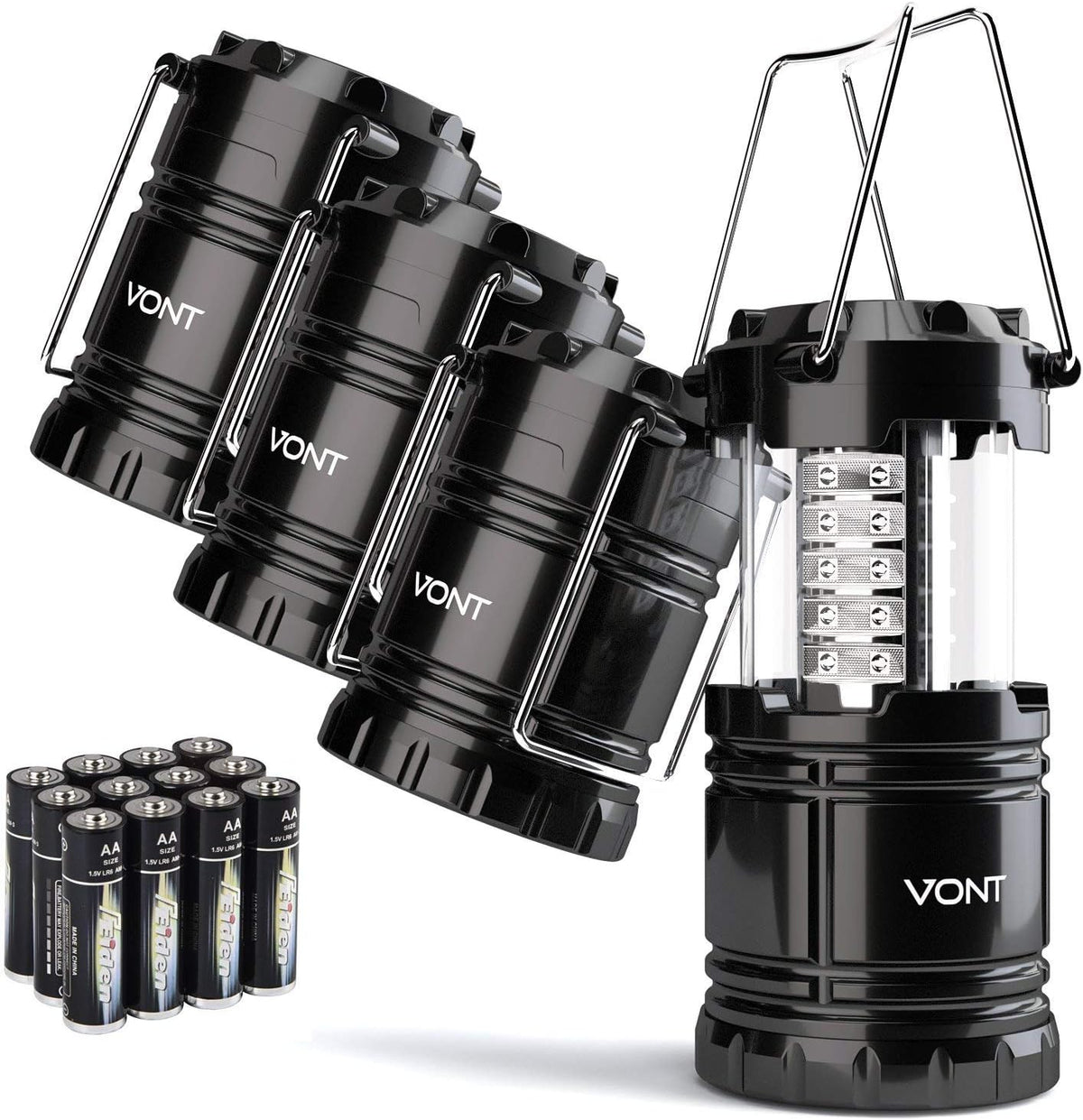 4 Pack Black Collapsible LED Camping Lantern S8500