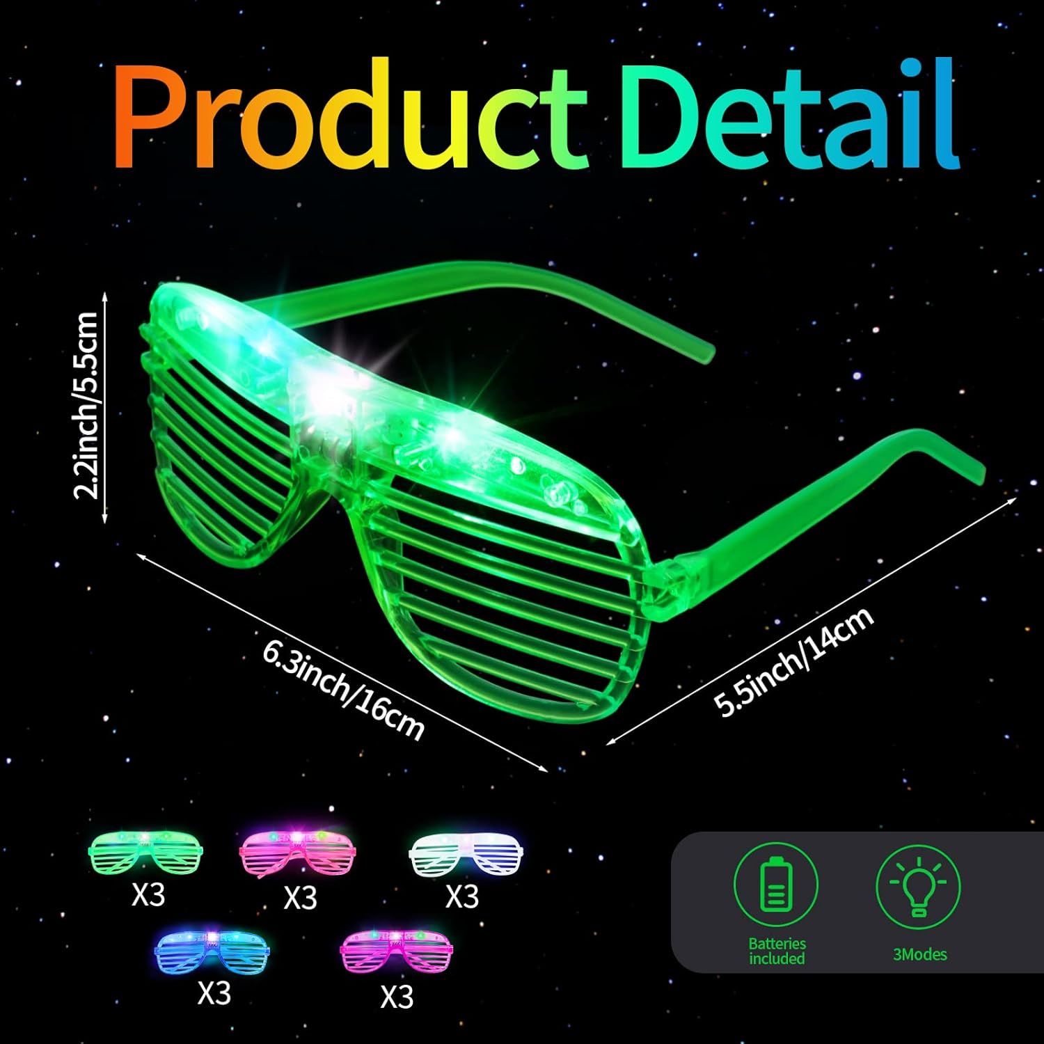 15 Pack LED Glow in The Dark Plastic Glasses G815159