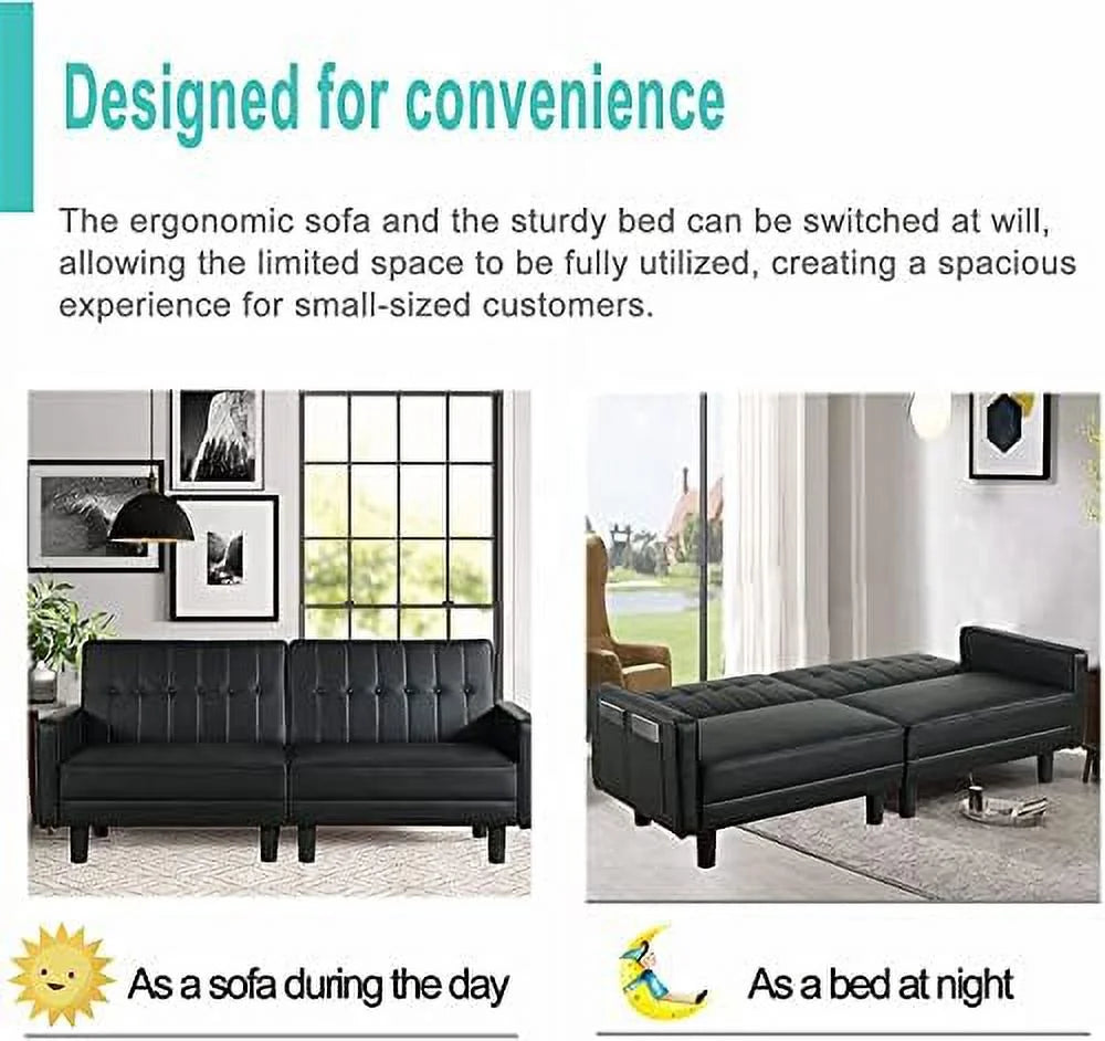Faux Leather Convertible Folding Futon Sofa Bed Couch Z2141