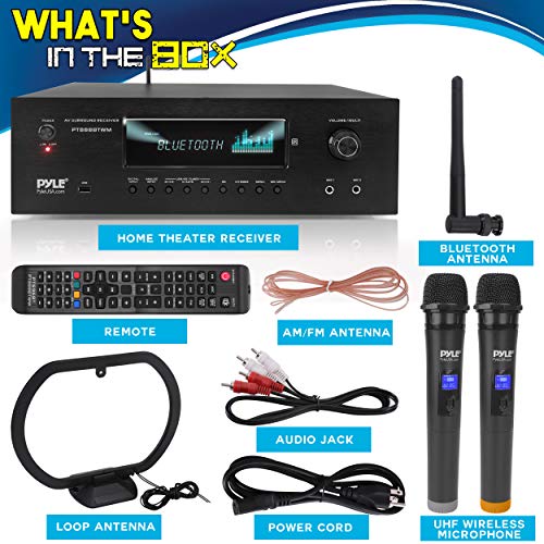 1000W 5.2 Channel Home Theater Receiver with Bluetooth 5.0 and 2 UHF Wireless Mics E45183