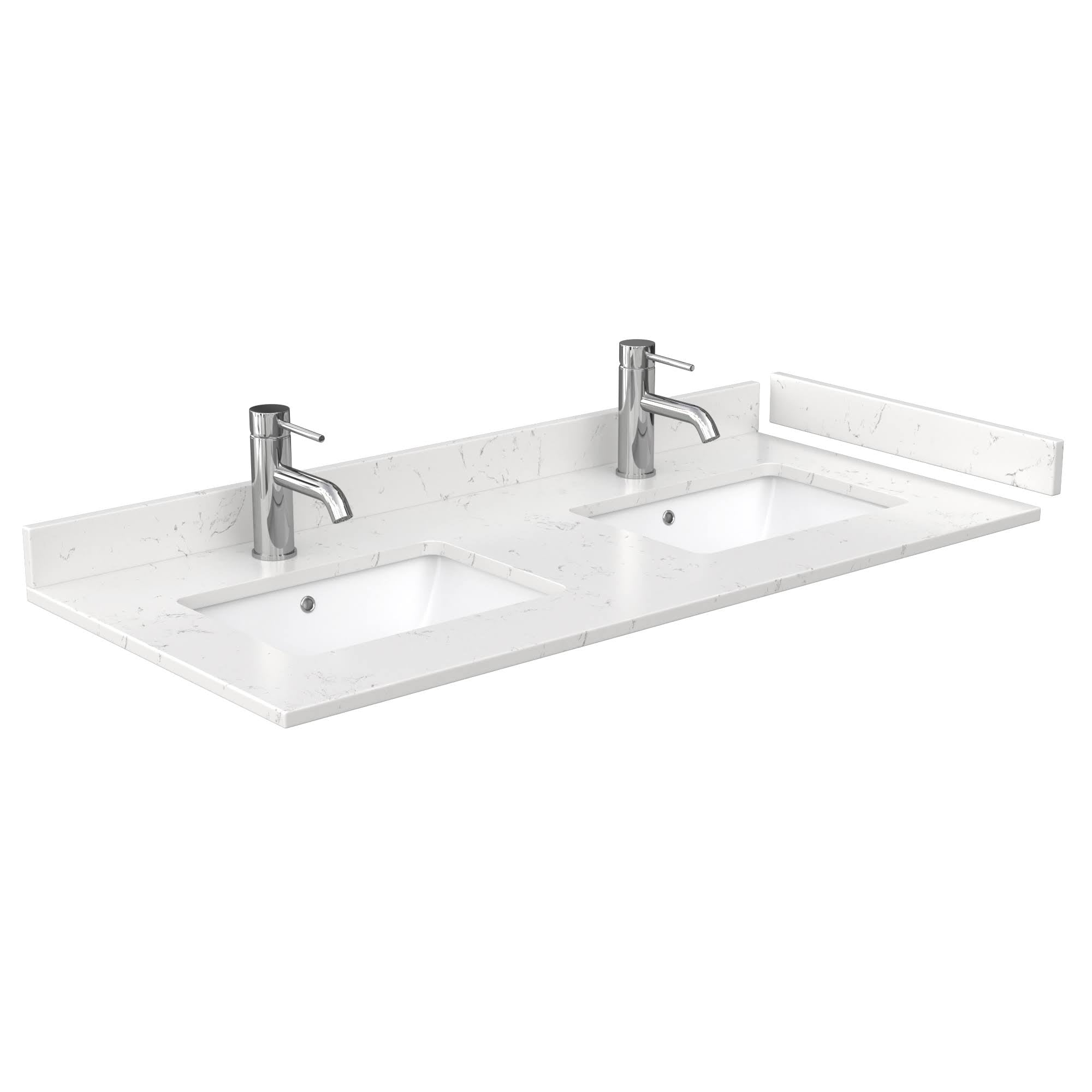 48x22 Double Countertop Light-Vein Carrara Cultured Marble with Undermount Square Sinks Includes Backsplash and Sidesplash V329