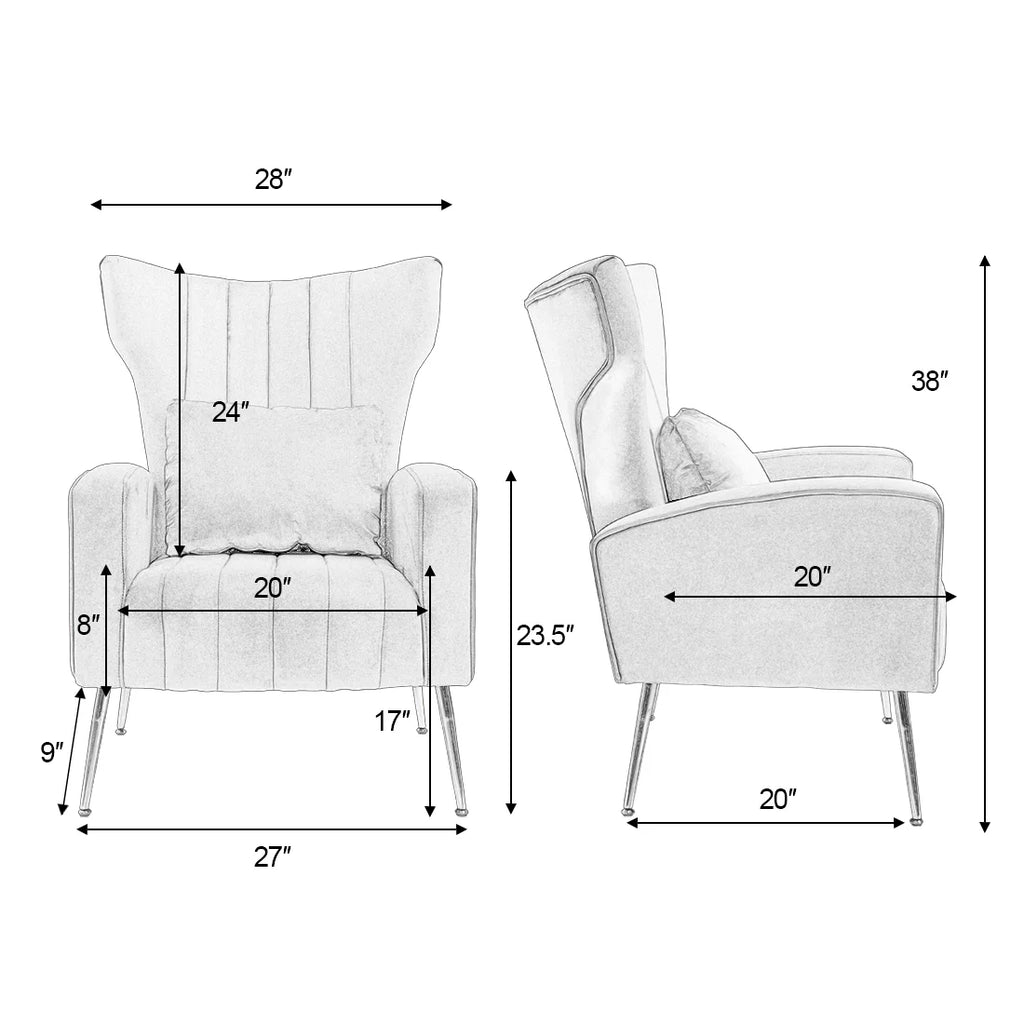Blue Teal Velvet Accent Chair Set of 2 with Lumbar Pillow K6837