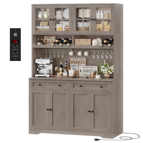 75.4" Tall White Kitchen Pantry Cabinet with Glass Doors and Drawers H780