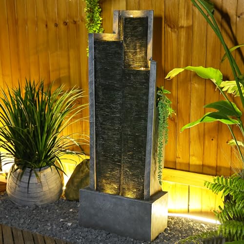 39.3"H Modern Cascading Floor-Standing Water Fountain with Led Lights and Pump D100
