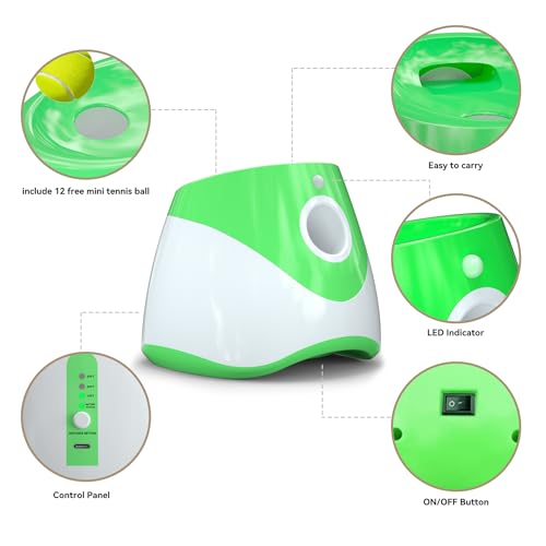 Automatic Dog Ball Thrower Launcher with 12 PCS Tennis Balls, Green K4216