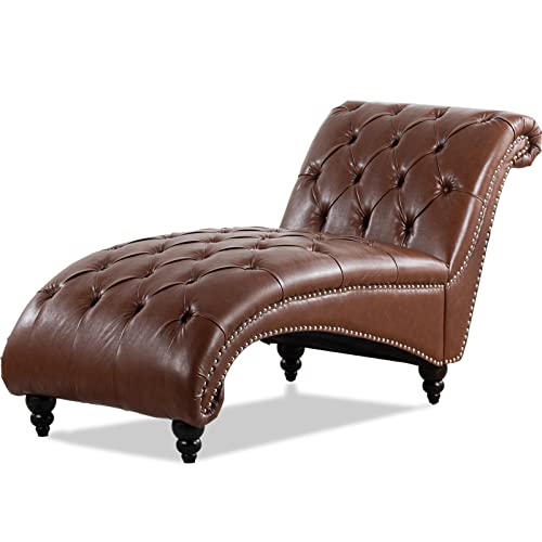 Brown Leather Lounge Chair with Nailhead Trim E145675