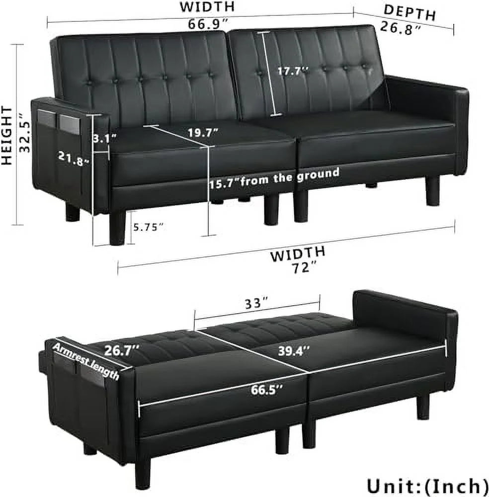 Faux Leather Convertible Folding Futon Sofa Bed Couch Z2141
