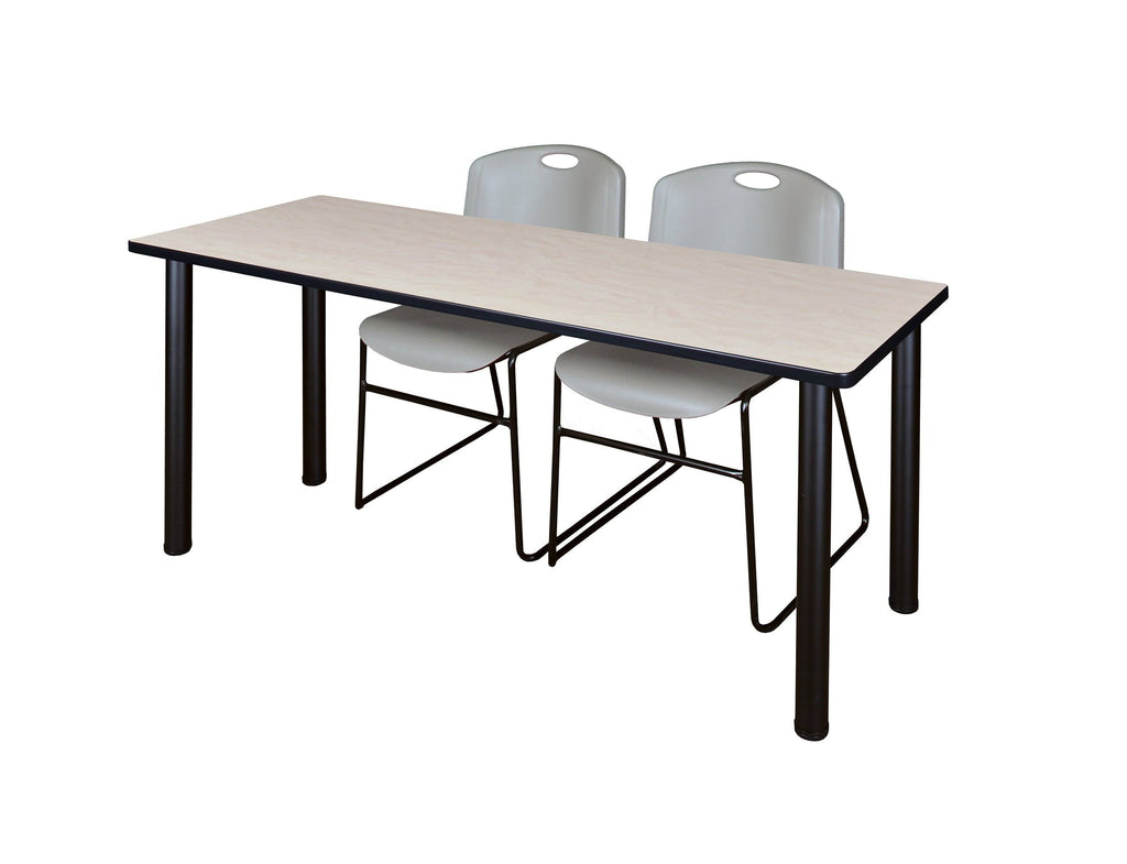 72x22 x 24x22 Training Table Maple Black with 2 Stack Chairs Grey J351