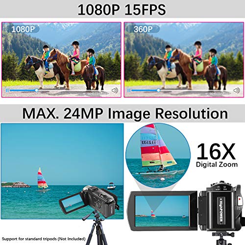 Black 24MP Full HD 1080P Camcorder with 2 Batteries C2404
