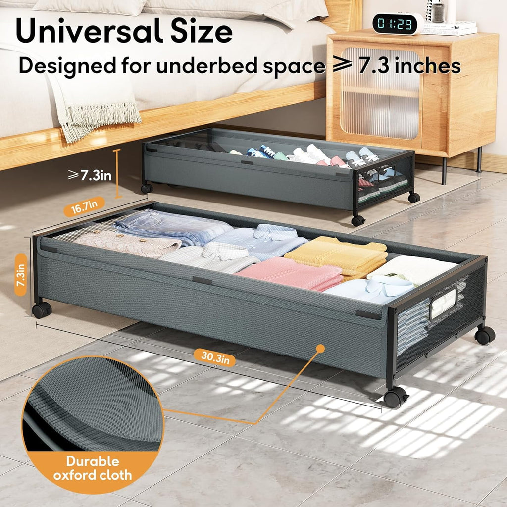 Cyan-gray 2 Pack Under Bed Storage Containers with Wheels and Lid W496