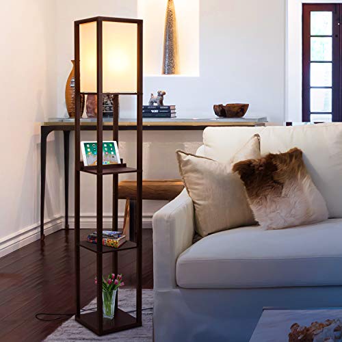 Black Shelf Floor Lamp with USB Ports and Shelves M5890