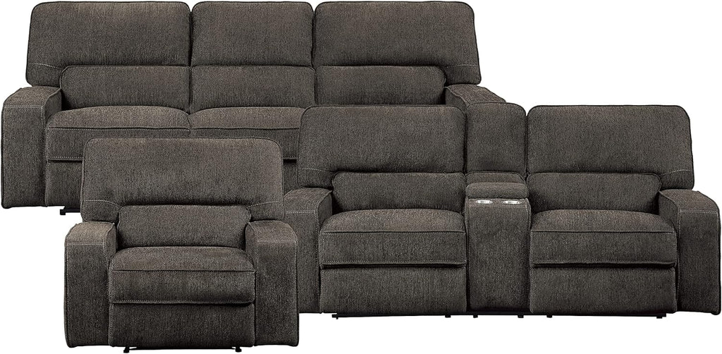 3-Piece Chenille Fabric Power Reclining Sofa Set, Chocolate G61565