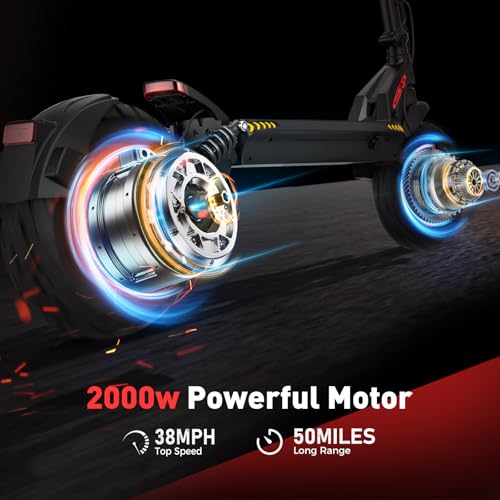 Electric Scooter with 28/38 MPH Top Speed, 40/50 Miles Range, 10/11" Offroad Pneumatic Tire, Dual Suspensions, Foldable E272730