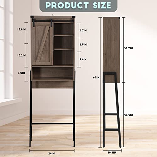 Brown Over Toilet Storage Cabinet with Adjustable Shelf Sliding Door S528168