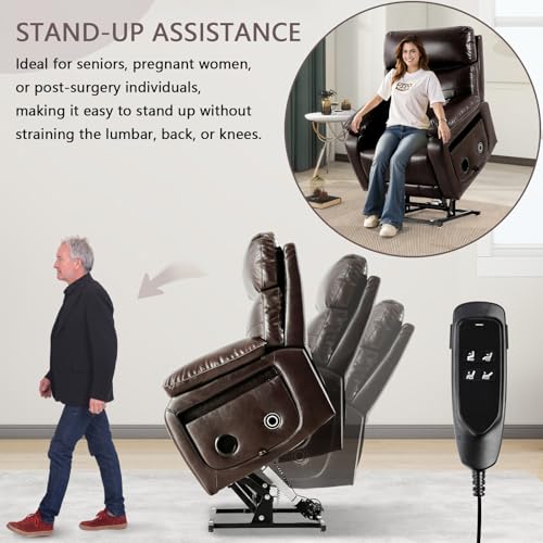 Dual Motor Power Lift Recliner Chair with Heat & Massage, Leather (Beige) Q377568