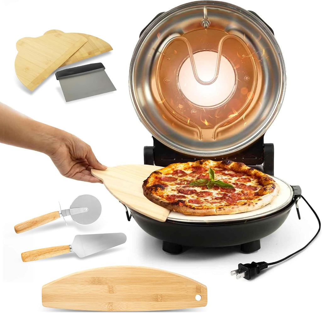 12 Inch Electric Pizza Oven with Pizza Cutter, Pizza Slicer and Serving Tray O604289