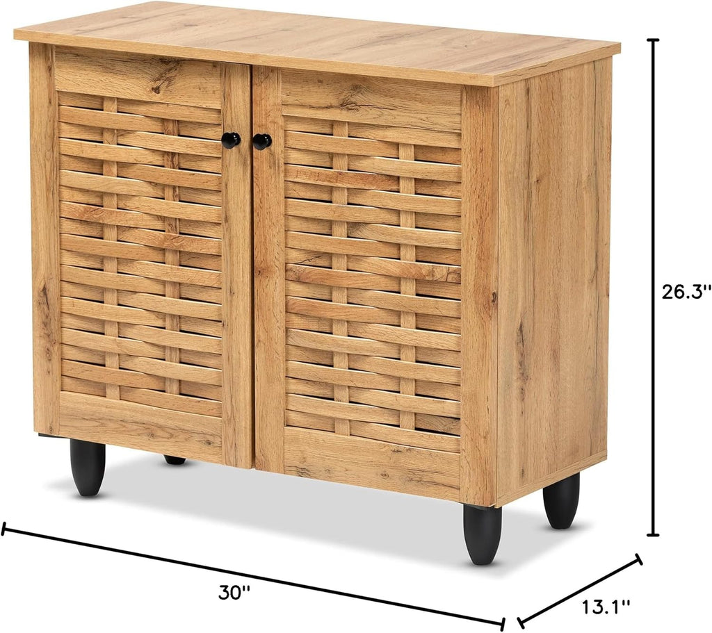Oak Brown Finished Wood 2-Door Shoe Cabinet Z149