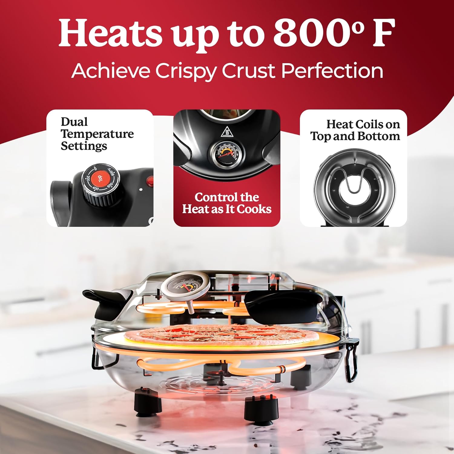12 Inch Electric Pizza Oven with Pizza Cutter, Pizza Slicer and Serving Tray O604289
